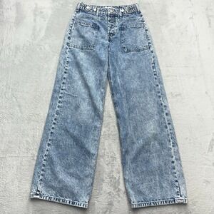 Altar'd State Womens Light Wash Wide Leg Baggy Y2K Jeans Distressed Size 25